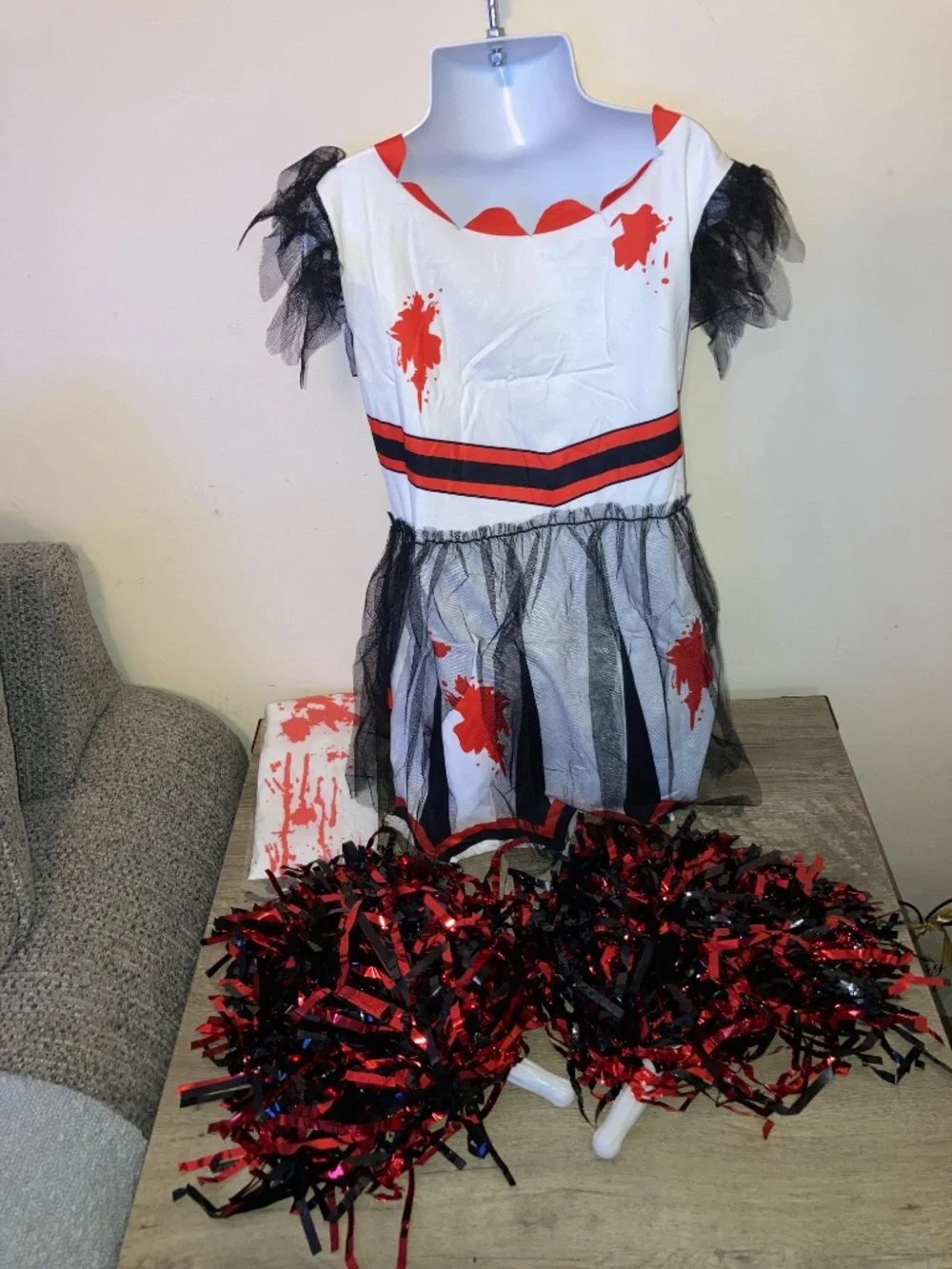 Zombie Halloween Cheerleader Costume Includes Poms Poms - Size: 5-6 Years